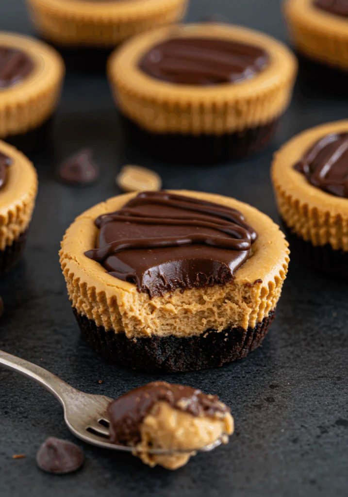 Mini Chocolate and Peanut Butter Cheesecakes