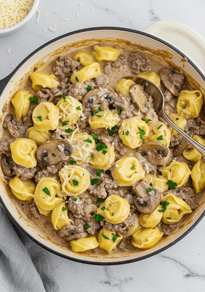 Creamy Beef and Mushroom Tortellini Skillet
