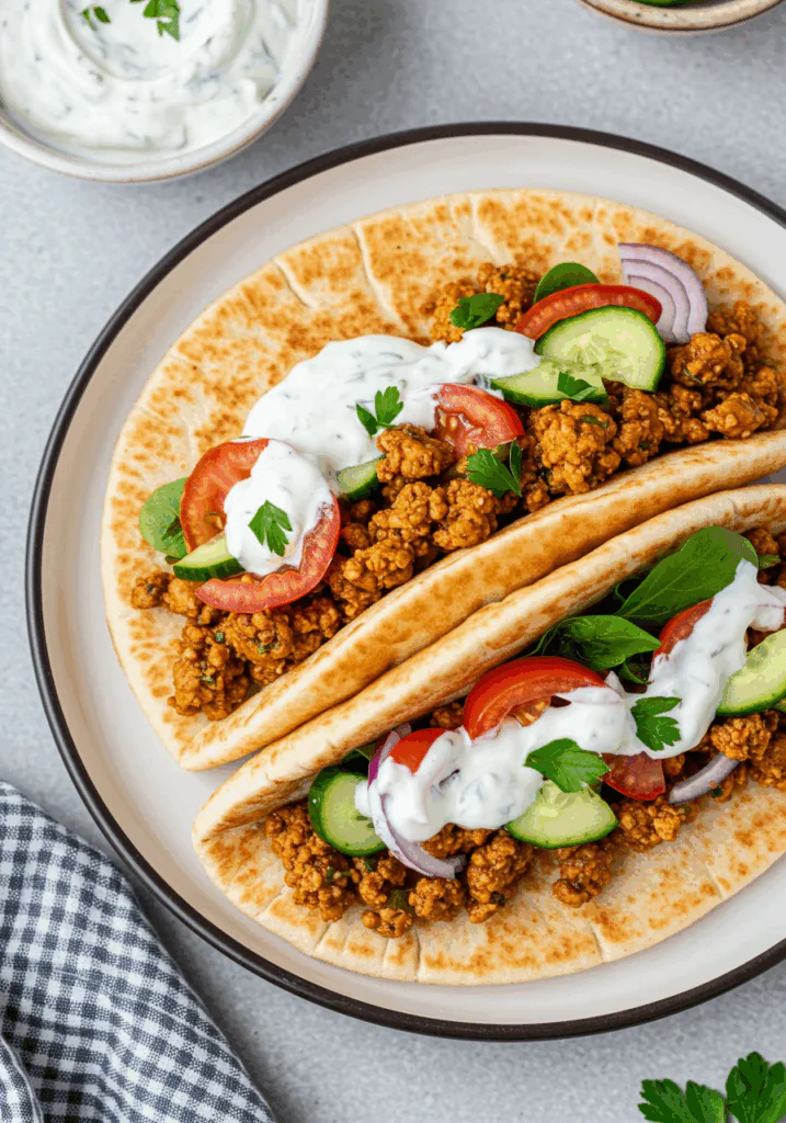 Mediterranean Ground Chicken Pitas