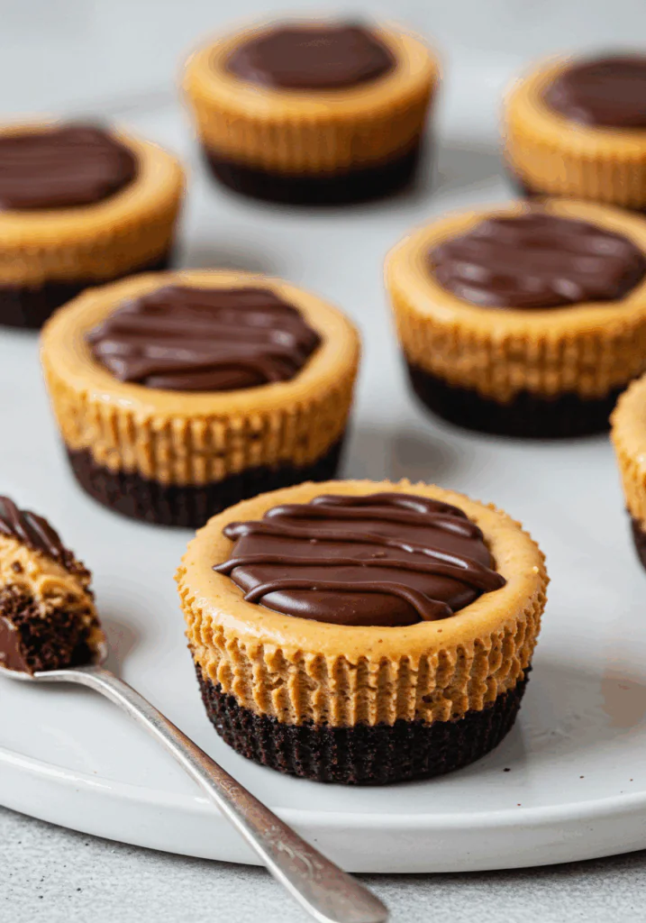 Mini Chocolate and Peanut Butter Cheesecakes